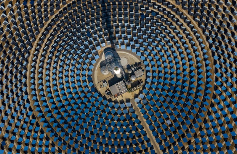 top down view of a solar panel farm