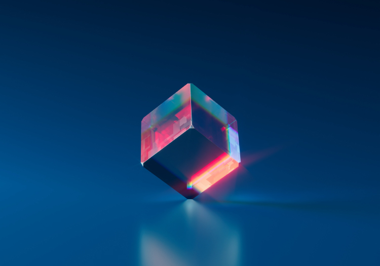 colourful crystal cube in blue background